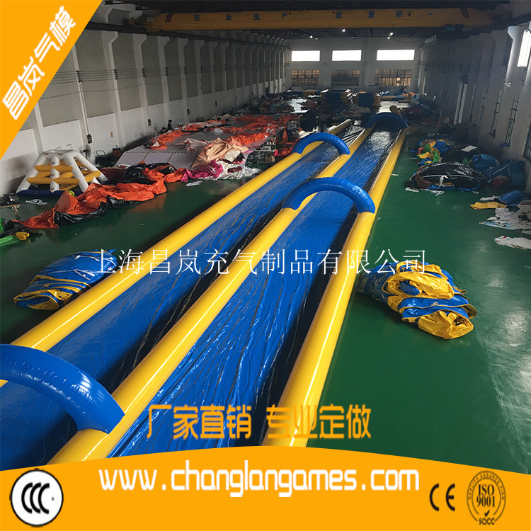 充气城市滑道火爆广场运动项目 单层双滑道充气水滑道 inflatable water slide for kids and adult