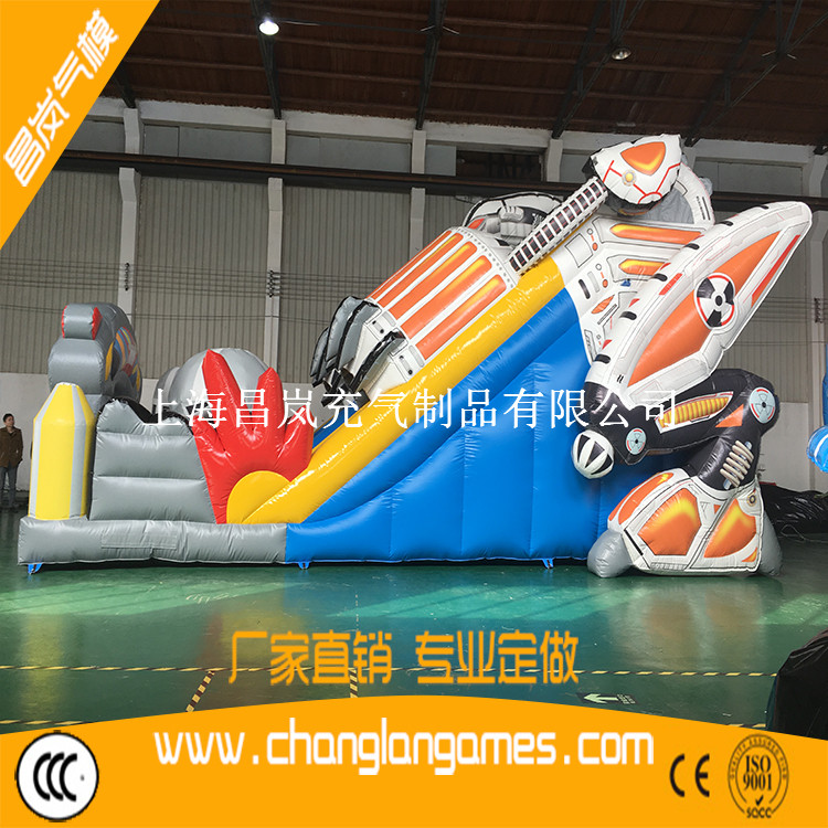 厂家直销充气滑梯机器人UFO不明飞行物高端喷绘充气城堡滑梯 inflatable UFO slide