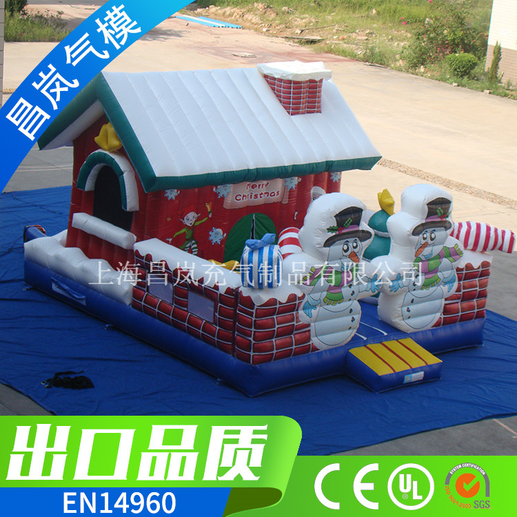 厂家直销充气跳床圣诞节雪人充气儿童蹦床城堡 现货圣诞节充气城堡跳床雪屋礼物烟囱房屋儿童过家家城堡帐篷定做出口