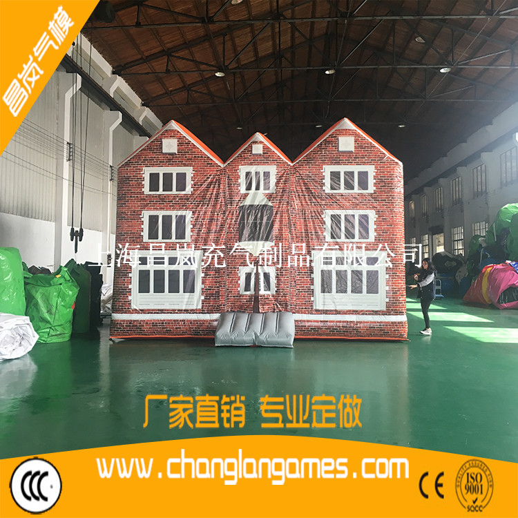 厂家直销充气跳床砖色儿童仿真充气城堡过家家玩具气模定做家用滑梯出口 inflatable house castle for kids game