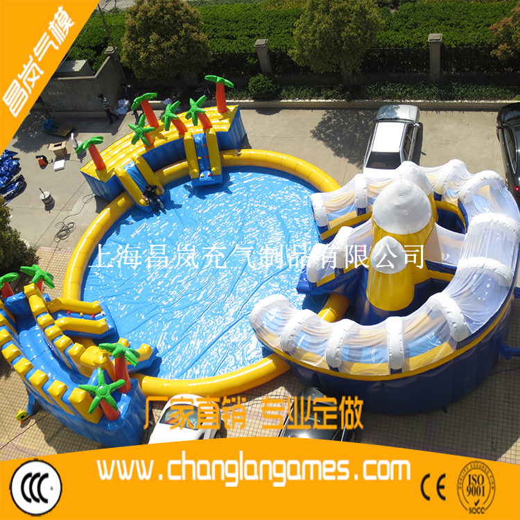 厂家直销陆地移动充气水上乐园热带雨林主题充气水池滑梯夏季水上乐园嘉年华定做