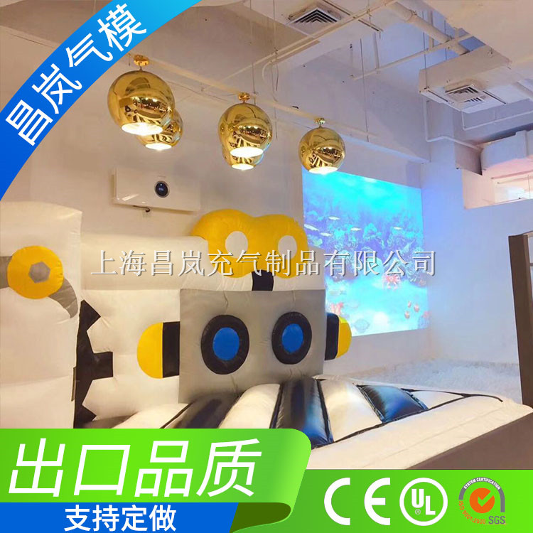 厂家直销专业定做充气跳床 机器人主题充气城堡儿童蹦蹦床 亲子餐厅高端定制充气跳跳床 PVC夹网布环保材料充气城堡出口标准