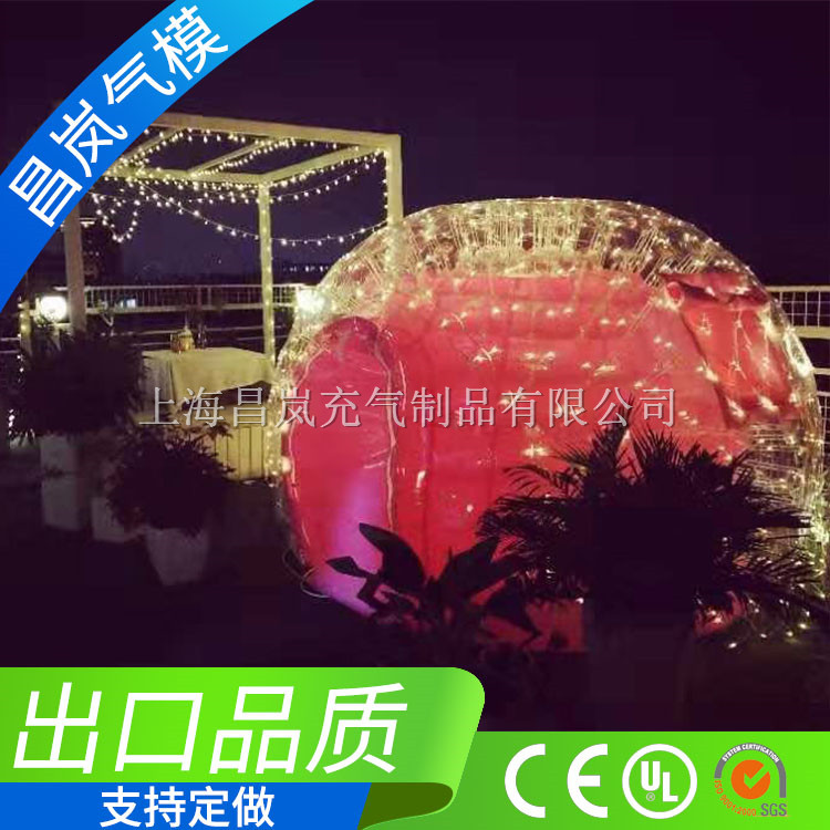 厂家直销现货供应充气透明泡泡屋 户外可移动夜光LED灯充气水晶宫 抖音网红充气泡泡屋 屋顶阳台夜晚发光挂灯餐厅酒吧充气透明帐篷保温房屋支持定做