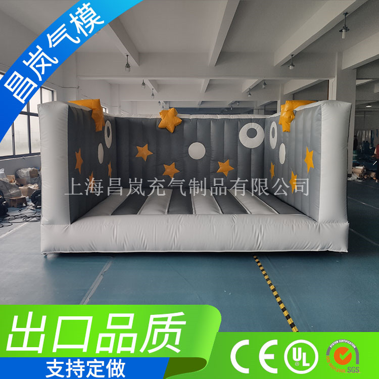 厂家专业定做 充气跳床城堡 儿童亲子餐厅蹦床 三面围墙充气跳床 星星圆圈立体图案主题幼儿园城堡