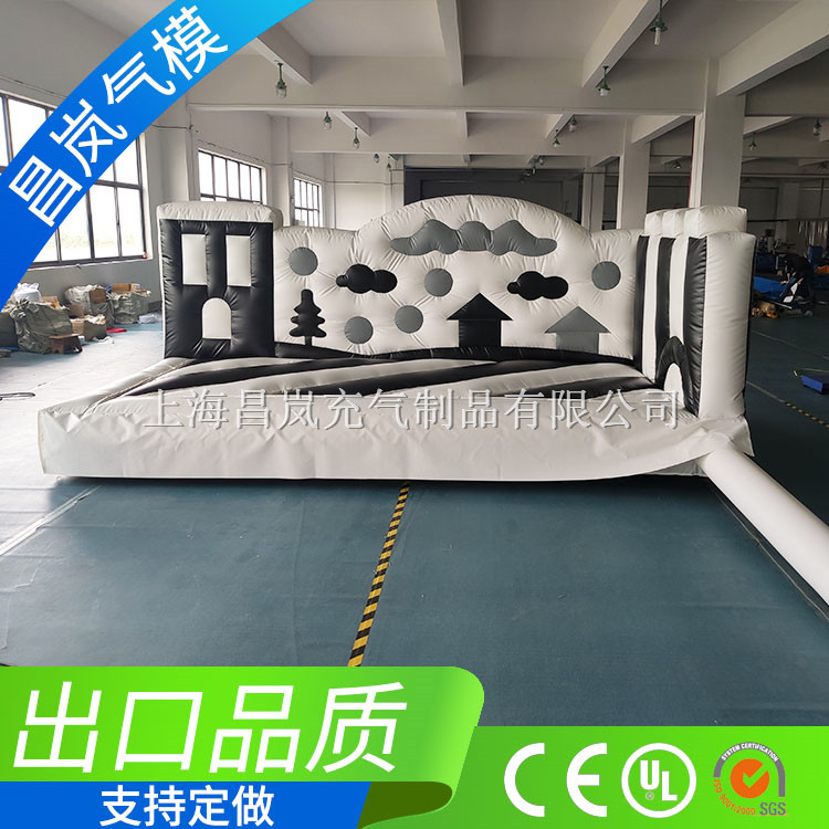 厂家专业定制 黑白系列粒粒堡充气跳床 儿童乐园淘气堡充气城堡过家家幼儿园主题云朵 树木房屋窗门梦幻bouncer
